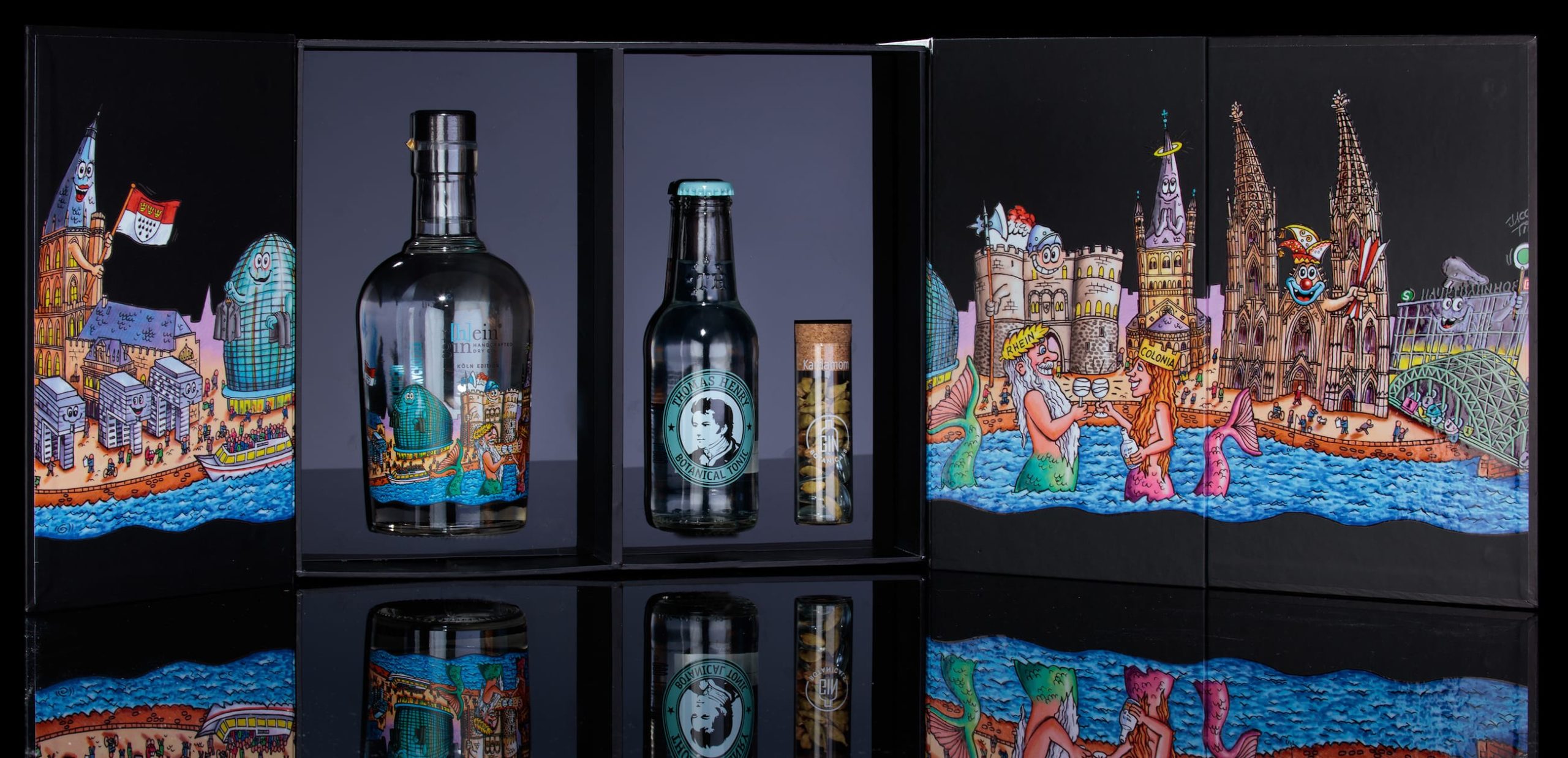 Flaschenverpackung mit Gin, Tonic Water und Snacks